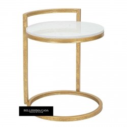 Złoty okrągły stolik pomocniczy produkcji włoskiej imitacja marmuru do salonu 