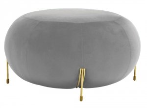 Szara welurowa duża pufa Kalista ze złotymi nóżkami 80 cm