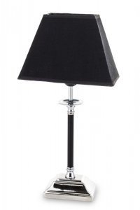 Klasyczna i elegancka srebrna lampa z czarnym abażurem