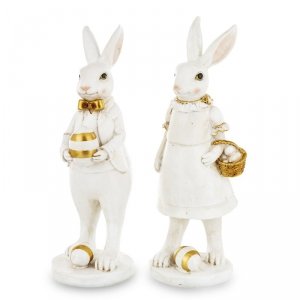 Dekoracja na stół do salonu biało złota figurka wielkanocnego królika z tworzywa sztucznego Pan lub Pani do wyboru