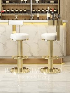 Luksusowy hoker stołek barowy do wyspy jadalnianej złoto biały