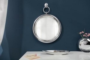 Lustro wiszące  30 cm , srebrne - metal, szkło z okrągłą zawieszką