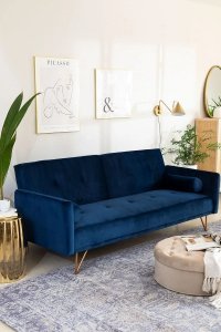Kanapa sofa rozkładana Venture z aksamitu dla 3 osób kolor niebieski