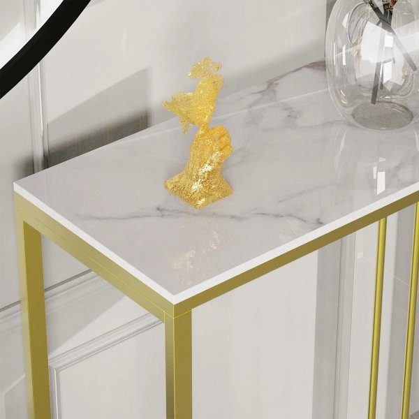 Konsola Adele minimalistyczna toaletka z jasnym lub ciemnym blatem do wyboru na złotym stelażu