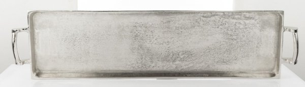 Taca z grubego metalu o postarzanej strukturze srebrna taca do serwowania i prezentacji długa taca