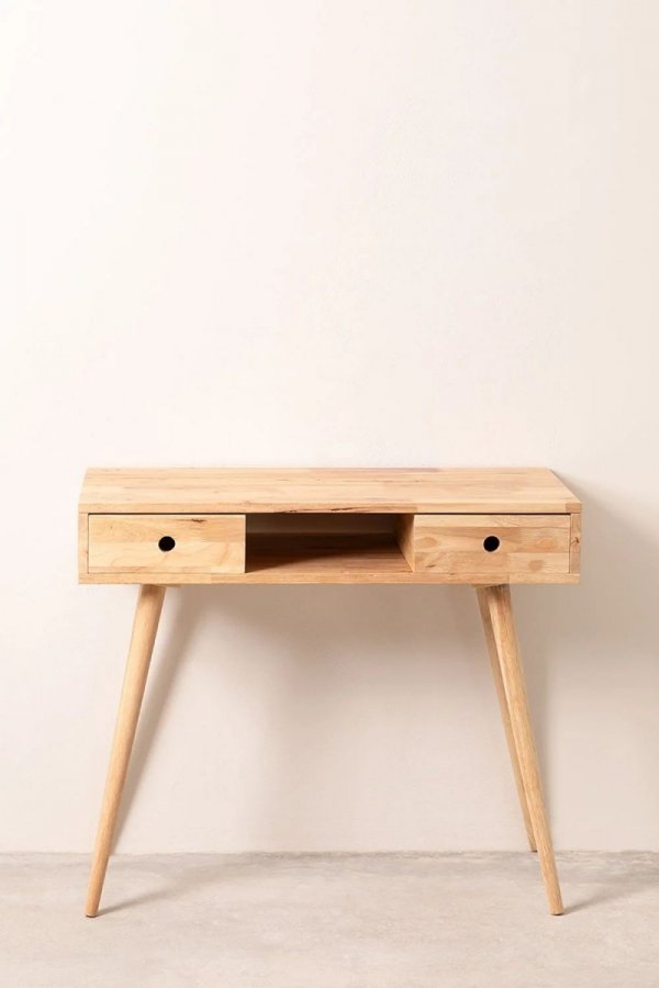 Drewniane biurko do nauki Arian z drewna kauczukowego w naturalnym kolorze