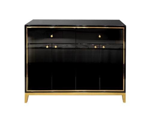 Elegancka duża komoda z szufladami Rene czarna złocona komoda do salonu