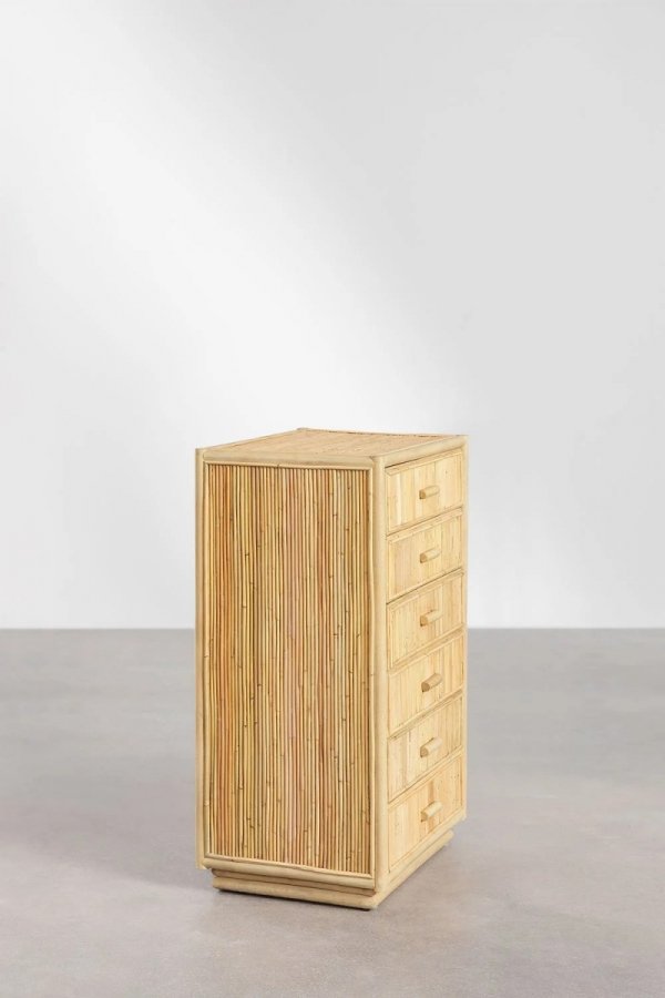 Komoda Beatriz 100 cm 6 szuflad drewno rattanowe do salonu