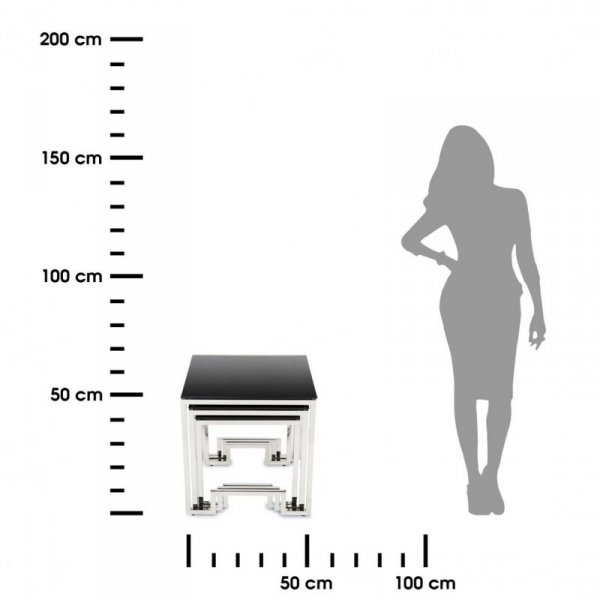 Komplet 3 stolików srebrno czarnych
