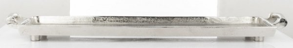 Taca z grubego metalu o postarzanej strukturze srebrna taca do serwowania i prezentacji długa taca