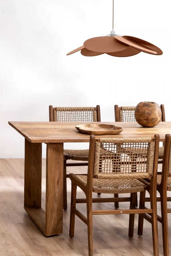 Lampa wisząca Omai z tkaniny na sznurze w kolorze mus terracota