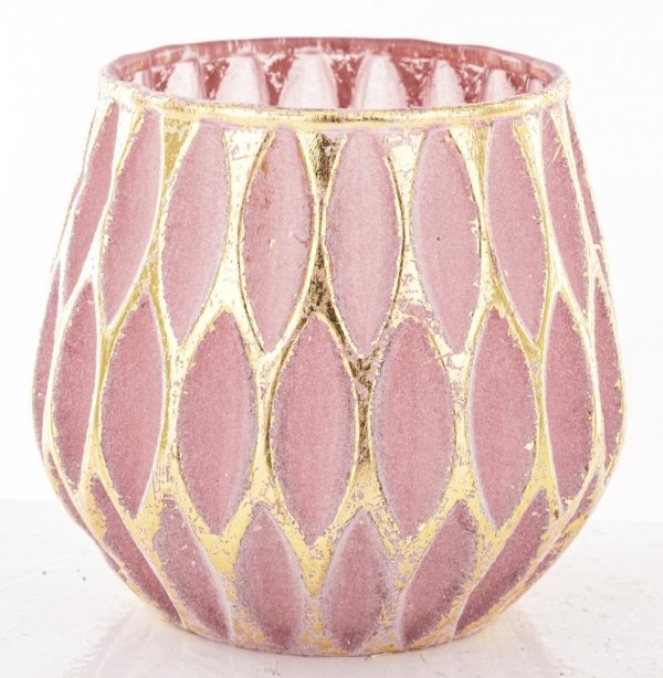 Świecznik dekoracyjny różowo-złoty 10x10x10