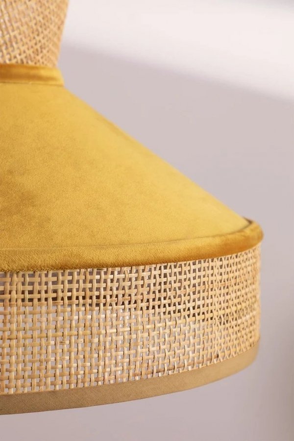 Lampa wisząca sufitowa z ratanu i aksamitu boho vintage