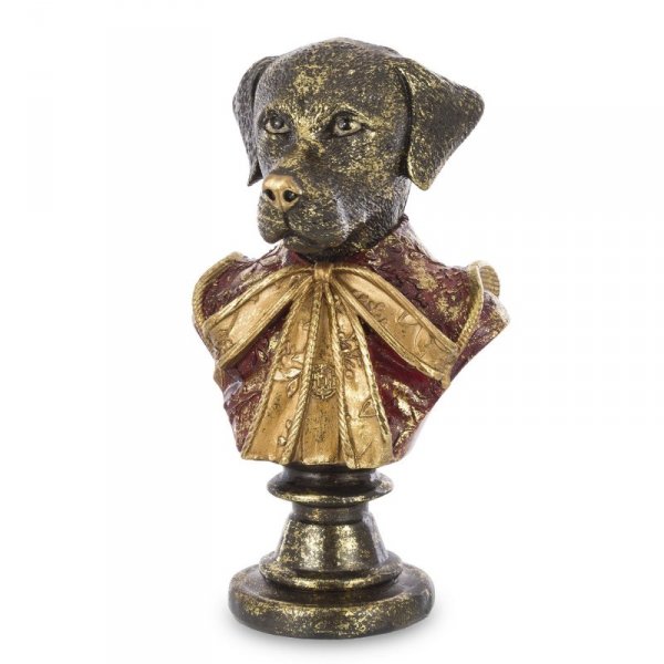 Figurka dekoracyjna pies na postumencie na komodę, stół w salonie, wielokolorowa ozdoba z tworzywa