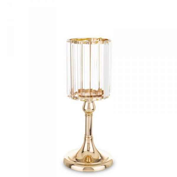 Świecznik na świecę metalowo szklany złoty 27x11x11cm
