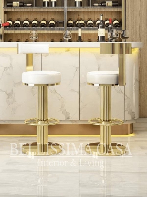 Wytworny, luksusowy hoker, stołek barowy z metalu i ekoskóry do kuchni-krzesło barowe