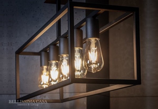 Loftowa lampa wisząca Jacob w stalowej kratownicy industrialna 5 żarówek