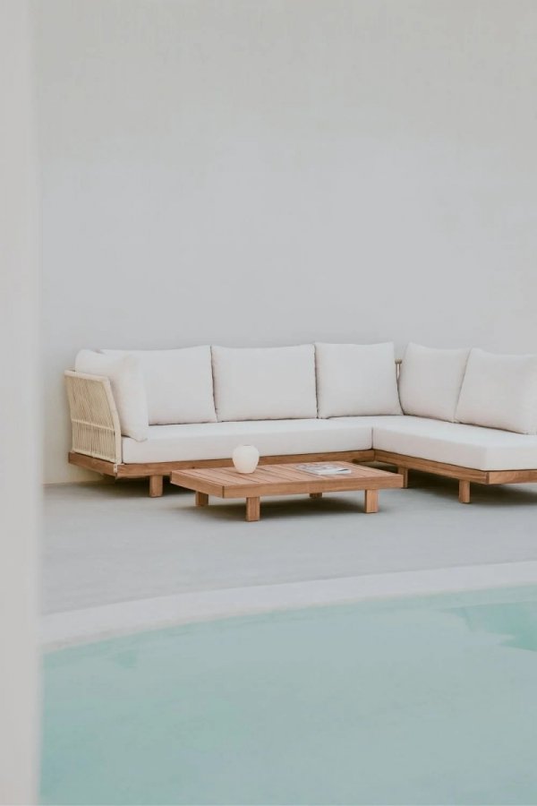 Komplet mebli na taras zestaw ogrodowy Darling narożna sofa i stolik akacjowy