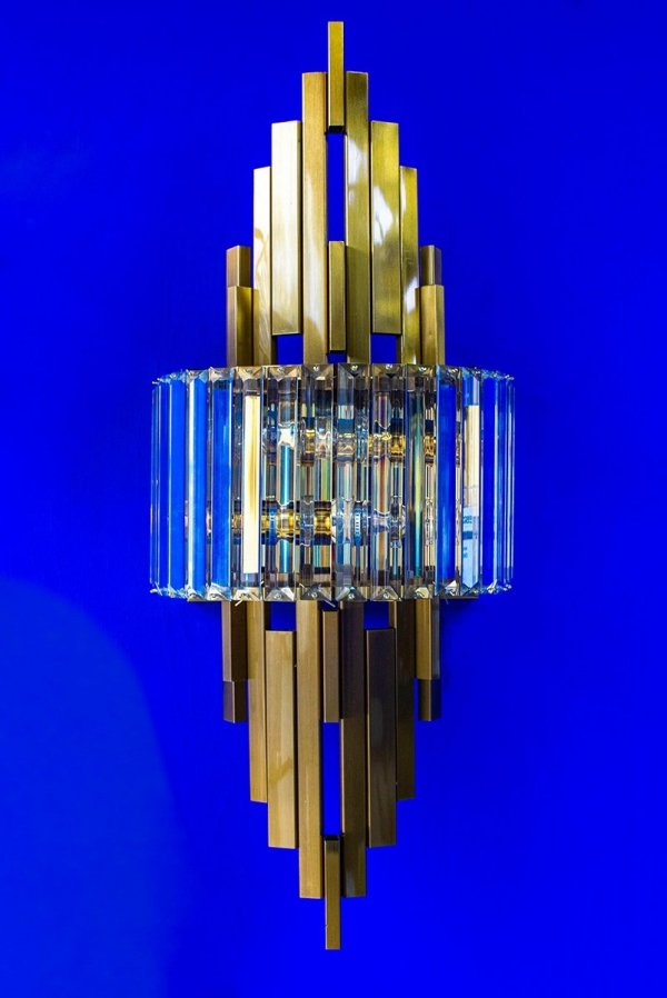 Kinkiet złoty metalowy Great Tower lampa ścienna metalowo-kryształowa złota