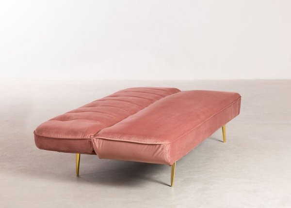 Rozkładana sofa 3 osobowa z aksamitu kolor peonii złote nogi