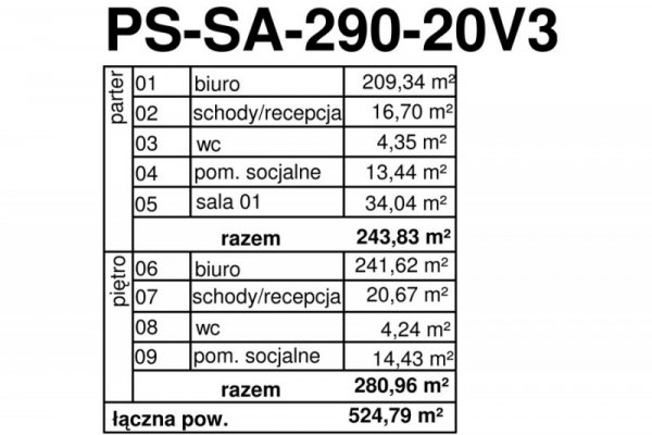 Projekt biurowca PS-SA-290-20V3 pow. 563,19 m2