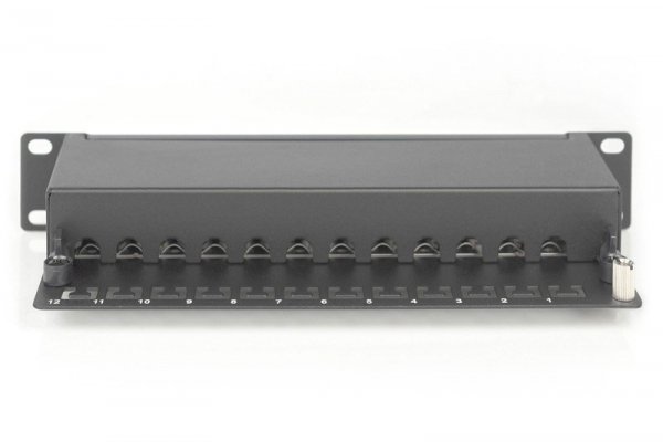 Digitus Patch panel 10&quot; 12 portów, kat.6, S/FTP, 1U, wspornik kablowy, czarny (kompletny)