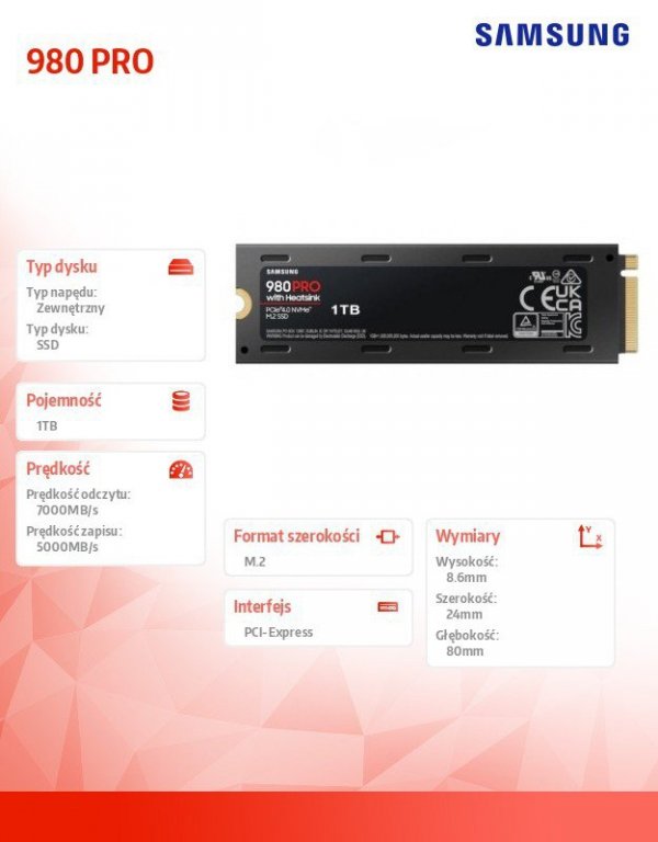 Samsung Dysk SSD 980PRO Heatsink NVMeMZ-V8P1T0CW