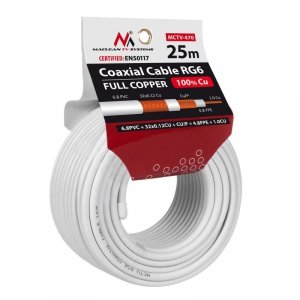 Kabel  koncentryczny Maclean, Przewód  antenowy satelitarny, RG6 1.02CU+4.8FPE+CU/P+32*0.12CU+6.8PVC, 25M, MCTV-470