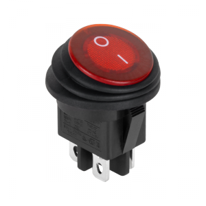 Złącze przełącznik kołyskowy okrągły 0-1 czerwony 4 piny IP65