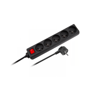 Przedłużacz sieciowy Rebel czarny 5 gniazd z przełącznikiem, kabel 5m (1,5mm)