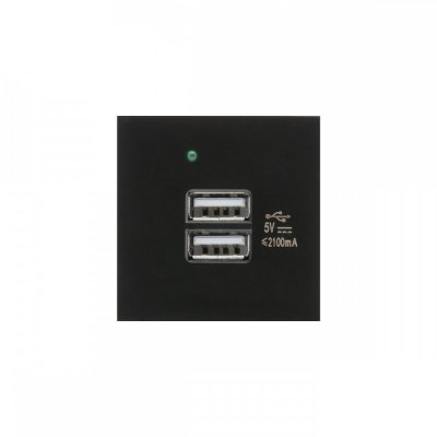 Gniazdo USBx2 z ładowarką Maclean, podwójne, 2.1A fast charge, czarne, MCE728B