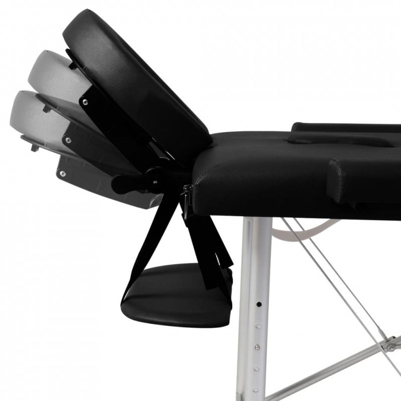 Składany stół do masażu z aluminiową ramą, 3 strefy, czarny