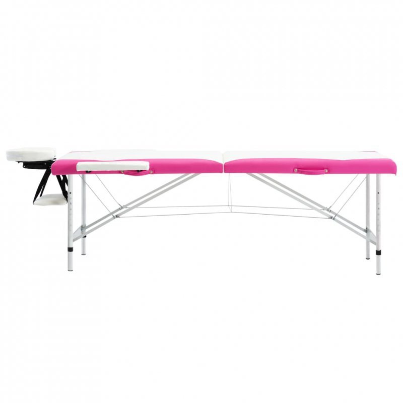 2-strefowy, składany stół do masażu, aluminium, biało-różowy