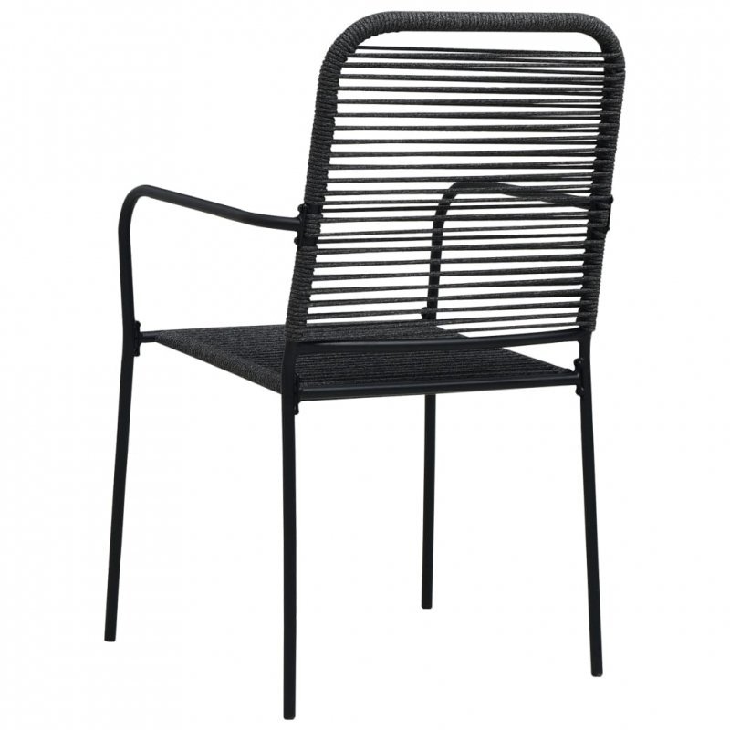 Krzesła ogrodowe, 2 szt., sznurek bawełniany i stal, czarne