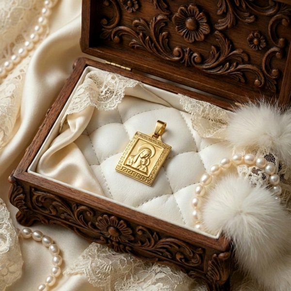 Medalik w formie kwadratu Matka Boska z Dzieciątkiem złoto 585