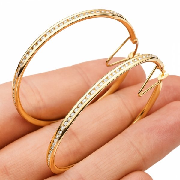 Kolczyki koła kamienie 3CM  złoto 585