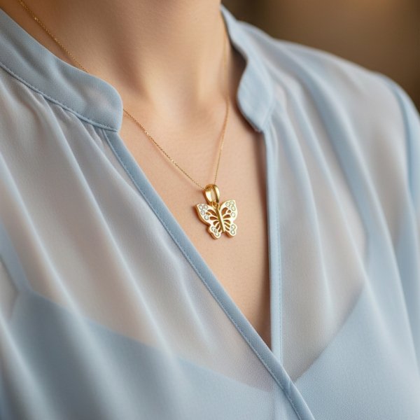 Wisior motyl cyrkonie złoto 585 