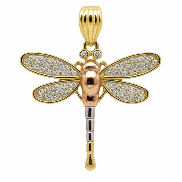 Zawieszka ważka ruchoma trzy kolory złoto 585 