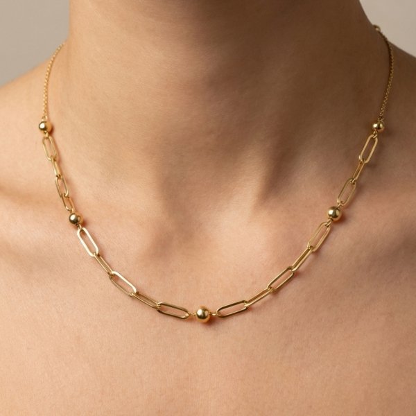 Naszyjnik kule z motywem ogniw 44cm złoto 585