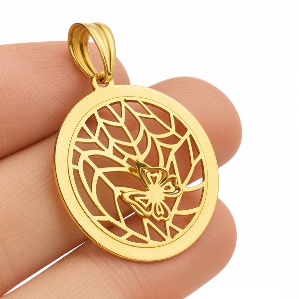 Zawieszka koło ażurowe z motylem złoto 585 