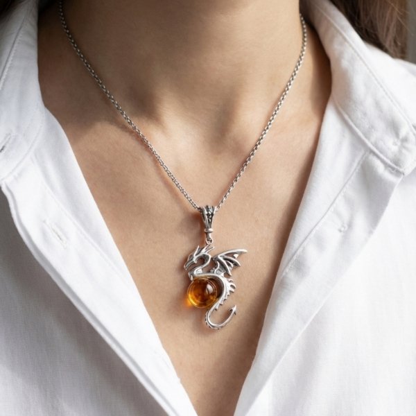 Wisior smok bursztyn naturalny srebro 925
