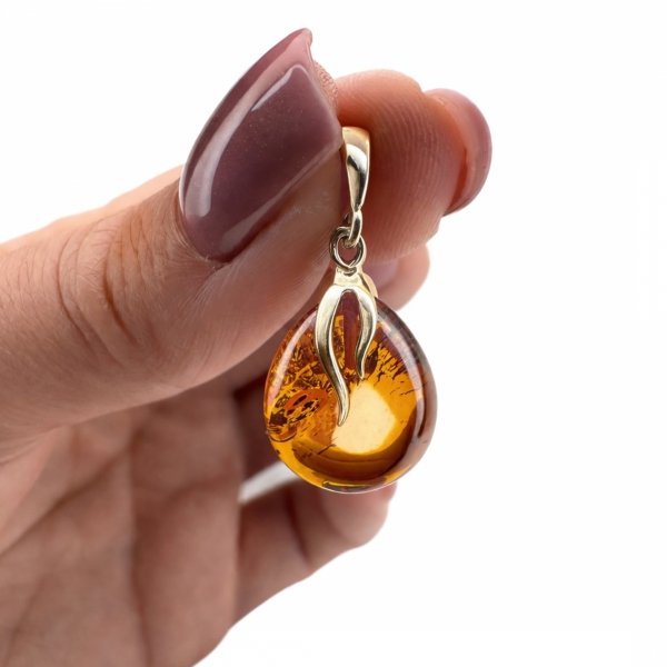 Wisior kropla bursztyn naturalny srebro 925