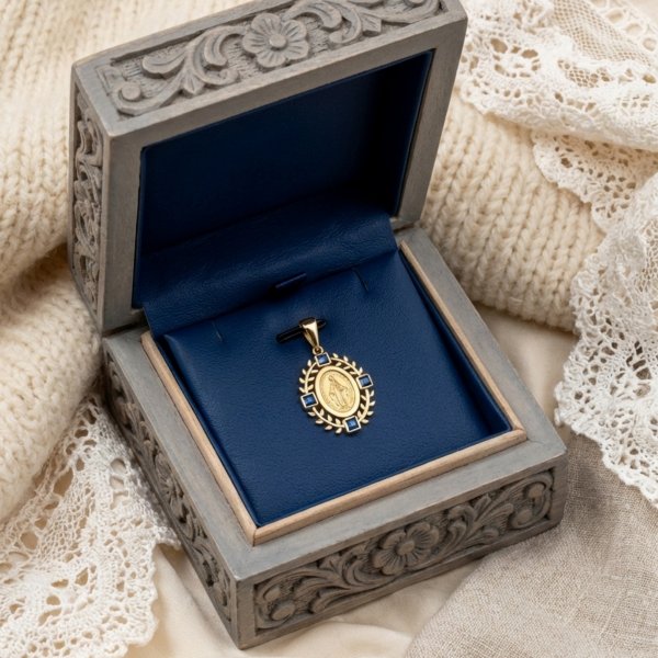 Cudowny medalik z motywem florystycznym i kamieniami złoto 585