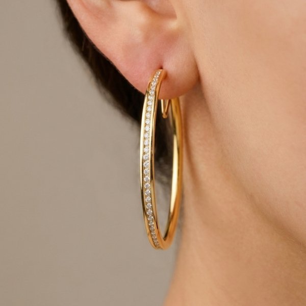 Kolczyki koła kamienie 3CM  złoto 585