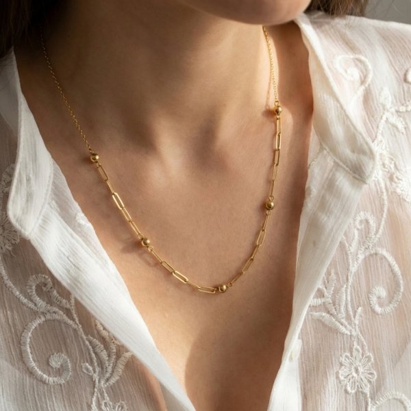 Naszyjnik kule z motywem ogniw 44cm złoto 585