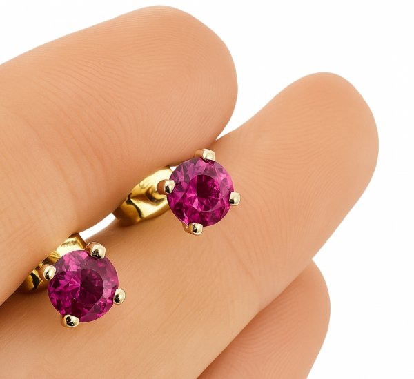  Kolczyki sztyft rubinowy kamień złoto 585 