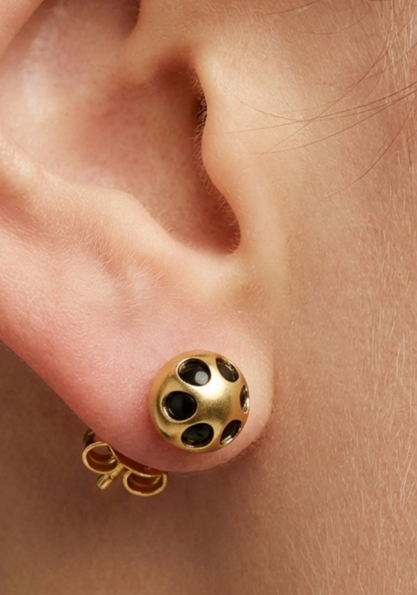 Kolczyki sztyft kula czarny kamień złoto 585