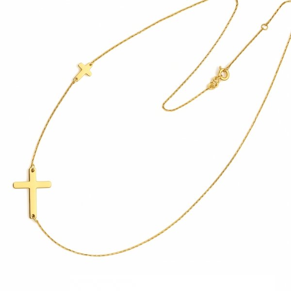 Naszyjnik dwa krzyże złoto 585