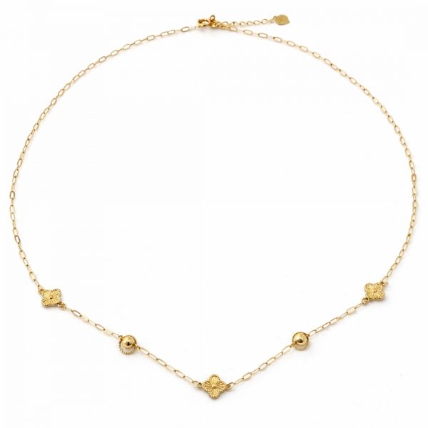 Naszyjnik z motywem koniczyny i kulami złoto 585