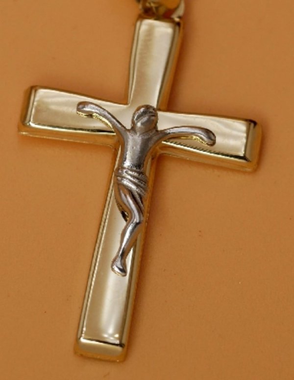 Krzyż gładki wizerunek białe złoto złoto 585